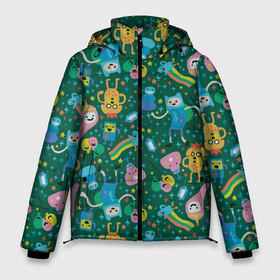Мужская зимняя куртка 3D с принтом New year Adventure time в Белгороде, верх — 100% полиэстер; подкладка — 100% полиэстер; утеплитель — 100% полиэстер | длина ниже бедра, свободный силуэт Оверсайз. Есть воротник-стойка, отстегивающийся капюшон и ветрозащитная планка. 

Боковые карманы с листочкой на кнопках и внутренний карман на молнии. | Тематика изображения на принте: adventure time | dsgnzaets | finn the human | jake the dog | vdzajul | время приключений | джейк | лич | марселин | ооо | рикардио | снежный король | финн | финн парнишка