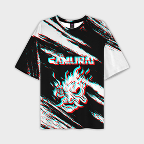 Мужская футболка oversize 3D с принтом Samurai Glitch в Тюмени,  |  | cbp | cyberpunk 2077 | glitch | samurai | глитч | игра | киберпанк 2077 | самурай