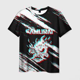 Мужская футболка 3D с принтом Samurai Glitch , 100% полиэфир | прямой крой, круглый вырез горловины, длина до линии бедер | cbp | cyberpunk 2077 | glitch | samurai | глитч | игра | киберпанк 2077 | самурай