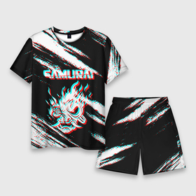 Мужской костюм с шортами 3D с принтом Samurai Glitch в Курске,  |  | cbp | cyberpunk 2077 | glitch | samurai | глитч | игра | киберпанк 2077 | самурай