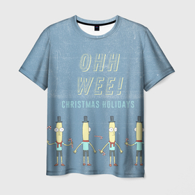 Мужская футболка 3D с принтом OHH WEE! в Екатеринбурге, 100% полиэфир | прямой крой, круглый вырез горловины, длина до линии бедер | rick and morty | мультсериал | новый год | рик и морти | рождество