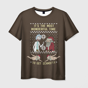 Мужская футболка 3D с принтом The most wonderful time в Кировске, 100% полиэфир | прямой крой, круглый вырез горловины, длина до линии бедер | rick and morty | мультсериал | новый год | рик и морти | рождество