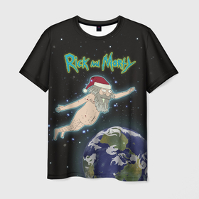 Мужская футболка 3D с принтом Rick and Morty в Новосибирске, 100% полиэфир | прямой крой, круглый вырез горловины, длина до линии бедер | rick and morty | мультсериал | новый год | рик и морти | рождество