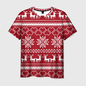 Мужская футболка 3D с принтом Вязаный Свитер С Оленями в Белгороде, 100% полиэфир | прямой крой, круглый вырез горловины, длина до линии бедер | 2020 | christmas | deer | merry | new year | santa | вязаная | вязаный олень | год | дед | мороз | новый год | олень | праздник | рождество | санта | узоры
