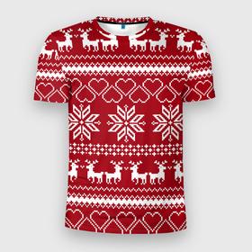 Мужская футболка 3D спортивная с принтом Вязаный Свитер С Оленями в Екатеринбурге, 100% полиэстер с улучшенными характеристиками | приталенный силуэт, круглая горловина, широкие плечи, сужается к линии бедра | 2020 | christmas | deer | merry | new year | santa | вязаная | вязаный олень | год | дед | мороз | новый год | олень | праздник | рождество | санта | узоры