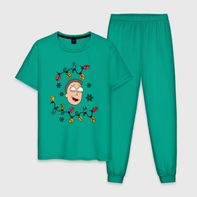 Мужская пижама хлопок с принтом Jerry Cristmas , 100% хлопок | брюки и футболка прямого кроя, без карманов, на брюках мягкая резинка на поясе и по низу штанин
 | rick and morty | мультсериал | новый год | рик и морти | рождество