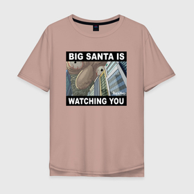 Мужская футболка хлопок Oversize с принтом BIG SANTA IS WATCHING YOU , 100% хлопок | свободный крой, круглый ворот, “спинка” длиннее передней части | rick and morty | мультсериал | новый год | рик и морти | рождество