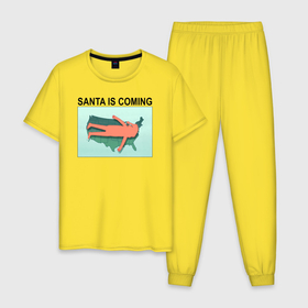 Мужская пижама хлопок с принтом SANTA IS COMING в Тюмени, 100% хлопок | брюки и футболка прямого кроя, без карманов, на брюках мягкая резинка на поясе и по низу штанин
 | rick and morty | мультсериал | новый год | рик и морти | рождество