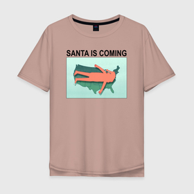 Мужская футболка хлопок Oversize с принтом SANTA IS COMING в Новосибирске, 100% хлопок | свободный крой, круглый ворот, “спинка” длиннее передней части | rick and morty | мультсериал | новый год | рик и морти | рождество