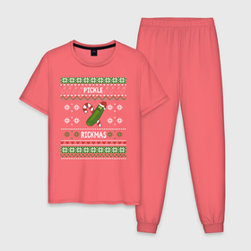Мужская пижама хлопок с принтом PICKLERICK , 100% хлопок | брюки и футболка прямого кроя, без карманов, на брюках мягкая резинка на поясе и по низу штанин
 | rick and morty | мультсериал | новый год | рик и морти | рождество