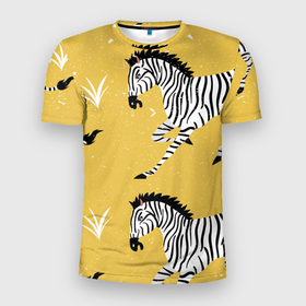 Мужская футболка 3D Slim с принтом Зебра арт в Тюмени, 100% полиэстер с улучшенными характеристиками | приталенный силуэт, круглая горловина, широкие плечи, сужается к линии бедра | animals | zebra | животные | зебра