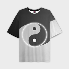 Мужская футболка oversize 3D с принтом Инь   янь с двух сторон в Белгороде,  |  | black | signs | white. | ying   yang | белый | знаки | инь   янь | чёрный