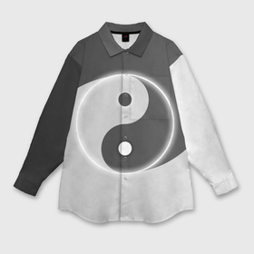 Мужская рубашка oversize 3D с принтом Инь   янь с двух сторон ,  |  | black | signs | white. | ying   yang | белый | знаки | инь   янь | чёрный