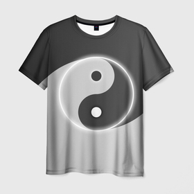 Мужская футболка 3D с принтом Инь   янь с двух сторон в Белгороде, 100% полиэфир | прямой крой, круглый вырез горловины, длина до линии бедер | black | signs | white. | ying   yang | белый | знаки | инь   янь | чёрный