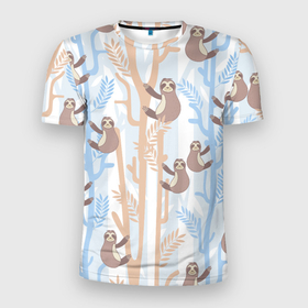 Мужская футболка 3D Slim с принтом Ленивец стайл в Кировске, 100% полиэстер с улучшенными характеристиками | приталенный силуэт, круглая горловина, широкие плечи, сужается к линии бедра | животные | ленивец