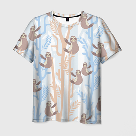 Мужская футболка 3D с принтом Ленивец стайл в Кировске, 100% полиэфир | прямой крой, круглый вырез горловины, длина до линии бедер | животные | ленивец