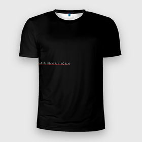 Мужская футболка 3D Slim с принтом Минимализм в Тюмени, 100% полиэстер с улучшенными характеристиками | приталенный силуэт, круглая горловина, широкие плечи, сужается к линии бедра | минимализм | надпись | черная