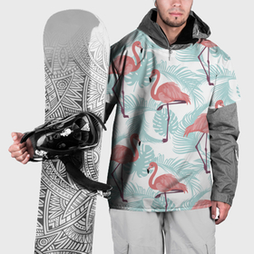 Накидка на куртку 3D с принтом Узор фламинго и тропических растений в Санкт-Петербурге, 100% полиэстер |  | Тематика изображения на принте: animal | bird | flamingo | pink | pnik flamingo | животные | птицы | розовый | розовый фламинго | фламинго