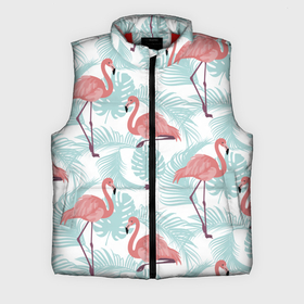 Мужской жилет утепленный 3D с принтом Узор фламинго и тропических растений в Санкт-Петербурге,  |  | animal | bird | flamingo | pink | pnik flamingo | животные | птицы | розовый | розовый фламинго | фламинго