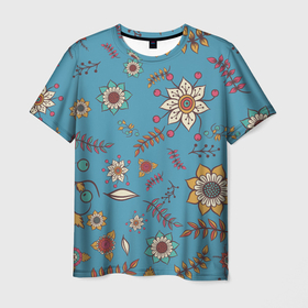 Мужская футболка 3D с принтом Цветочный рай узор в Петрозаводске, 100% полиэфир | прямой крой, круглый вырез горловины, длина до линии бедер | Тематика изображения на принте: 