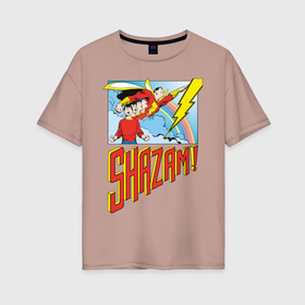 Женская футболка хлопок Oversize с принтом Shazam , 100% хлопок | свободный крой, круглый ворот, спущенный рукав, длина до линии бедер
 | captain marvel | dc comics | justice league | shazam | shtatjl | superhero | лига справедливости | шазам