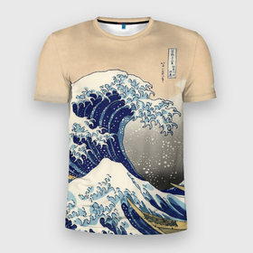 Мужская футболка 3D Slim с принтом Kanagawa Wave Art в Курске, 100% полиэстер с улучшенными характеристиками | приталенный силуэт, круглая горловина, широкие плечи, сужается к линии бедра | glitch | japan | kanagawa | retro | retro wave | retrowave | vapor | vapor wave | vaporwave | wave | волна канагава | глитч | глич | канагава | ретровейв | ретровэйв | япония