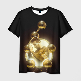 Мужская футболка 3D с принтом Месси шестикратный в Курске, 100% полиэфир | прямой крой, круглый вырез горловины, длина до линии бедер | argentina | barcelona | football | golden ball | leo | lionel messi | аргентина | барселона | золотой мяч | лео | лионель месси | футбол