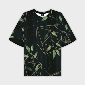 Мужская футболка oversize 3D с принтом Геометрия в природе в Белгороде,  |  | абстрактное | белое | ветви | ветвь | ветка | геометрические фигуры | желтое | зелёное | капли | листок | листья | природа | точки | чёрное