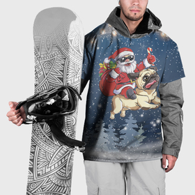Накидка на куртку 3D с принтом Санта едет на мопсе , 100% полиэстер |  | Тематика изображения на принте: 