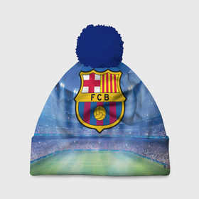 Шапка 3D c помпоном с принтом FC Barcelona в Тюмени, 100% полиэстер | универсальный размер, печать по всей поверхности изделия | Тематика изображения на принте: barcelona | spain | барселона | испания