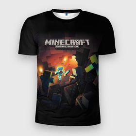 Мужская футболка 3D Slim с принтом Minecraft в Петрозаводске, 100% полиэстер с улучшенными характеристиками | приталенный силуэт, круглая горловина, широкие плечи, сужается к линии бедра | game | minecraft | блоки | игра | квадраты | компьютерная игра | крипер | майнкрафт