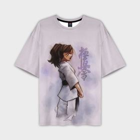 Мужская футболка oversize 3D с принтом Кёкусинкай девушка ,  |  | боевое искусство | боец | карате | каратэ | каратэ боец | каратэ воин | каратэ до | карте кёкусинкай | кёкусинкай | киокусинкай | пустая рука | путь пустой руки | рука тан | самооборона