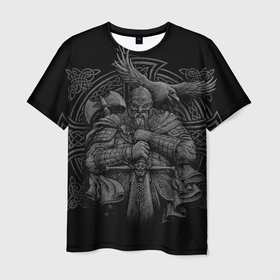 Мужская футболка 3D с принтом Викинг , 100% полиэфир | прямой крой, круглый вырез горловины, длина до линии бедер | викинг | воин | ворон | кельтские узоры | рисунок