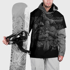 Накидка на куртку 3D с принтом Викинг в Курске, 100% полиэстер |  | викинг | воин | ворон | кельтские узоры | рисунок
