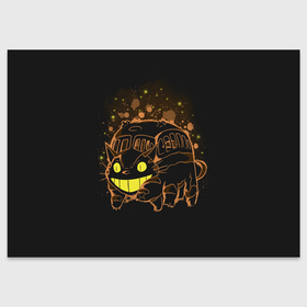 Поздравительная открытка с принтом My Neighbor Totoro оранжевый кот в Белгороде, 100% бумага | плотность бумаги 280 г/м2, матовая, на обратной стороне линовка и место для марки
 | anime | hayao miyazaki | japanese | meme | miyazaki | piano | studio ghibli | tokyo | totoro | гибли | котобус | мой | сосед | сусуватари | тонари | тоторо | хаяо миядзаки