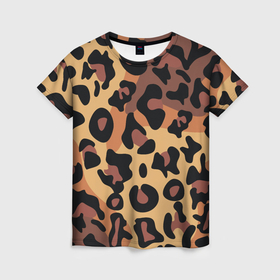 Женская футболка 3D с принтом Кошачий окрас в Курске, 100% полиэфир ( синтетическое хлопкоподобное полотно) | прямой крой, круглый вырез горловины, длина до линии бедер | гепард | животные | камуфляж | кошки | окрас | пантера | природа | раскрас | тигр