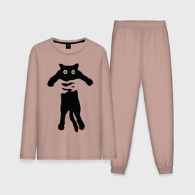 Мужская пижама с лонгсливом хлопок с принтом Черный кот в руках ,  |  | cat | в руках | глаза | животное | кот | котенок | кошка | милый | черный