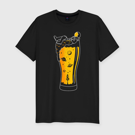 Мужская футболка хлопок Slim с принтом Космонавт в Тюмени, 92% хлопок, 8% лайкра | приталенный силуэт, круглый вырез ворота, длина до линии бедра, короткий рукав | астронавт | бокал | звёзды | космонавт | космос | напиток | планеты | ракета | сок