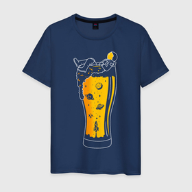 Мужская футболка хлопок с принтом Космонавт в Екатеринбурге, 100% хлопок | прямой крой, круглый вырез горловины, длина до линии бедер, слегка спущенное плечо. | астронавт | бокал | звёзды | космонавт | космос | напиток | планеты | ракета | сок