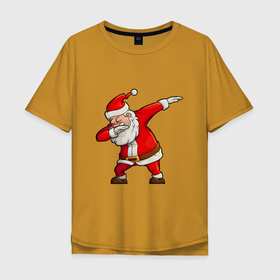 Мужская футболка хлопок Oversize с принтом Dab Santa , 100% хлопок | свободный крой, круглый ворот, “спинка” длиннее передней части | Тематика изображения на принте: 