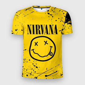 Мужская футболка 3D Slim с принтом Nirvana в Курске, 100% полиэстер с улучшенными характеристиками | приталенный силуэт, круглая горловина, широкие плечи, сужается к линии бедра | Тематика изображения на принте: nirvana | smile | курт кобейн | нирвана | смайл