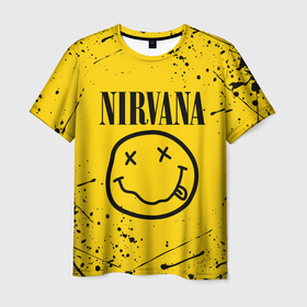 Мужская футболка 3D с принтом Nirvana в Курске, 100% полиэфир | прямой крой, круглый вырез горловины, длина до линии бедер | Тематика изображения на принте: nirvana | smile | курт кобейн | нирвана | смайл