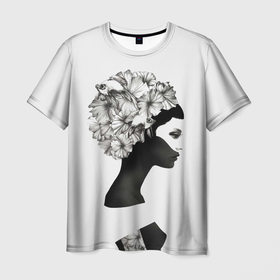 Мужская футболка 3D с принтом Искусство Красоты в Петрозаводске, 100% полиэфир | прямой крой, круглый вырез горловины, длина до линии бедер | Тематика изображения на принте: девушка | искусство | минимализм | цветы | черно белое