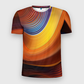 Мужская футболка 3D Slim с принтом Супер Плавные Линии в Курске, 100% полиэстер с улучшенными характеристиками | приталенный силуэт, круглая горловина, широкие плечи, сужается к линии бедра | волны | плавные линии | полосы | рисунок | текстура