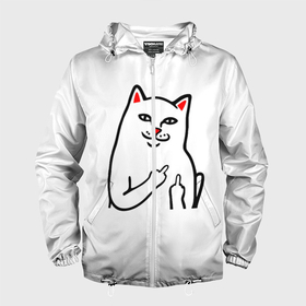 Мужская ветровка 3D с принтом Meme Cat в Белгороде, 100% полиэстер | подол и капюшон оформлены резинкой с фиксаторами, два кармана без застежек по бокам, один потайной карман на груди | Тематика изображения на принте: animal | cat | meme | животное | кот | кошка | мем | прикол | юмор