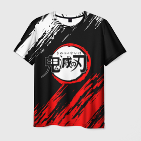Мужская футболка 3D с принтом Kimetsu no Yaiba белокрасные полосы , 100% полиэфир | прямой крой, круглый вырез горловины, длина до линии бедер | demon slayer | demon slayer: kimetsu no yaiba | kimetsu | kimetsu no yaiba | nezuko | slayer | tanjiro | клинок рассекающий демонов | незуко | танджиро | шинобу кочо