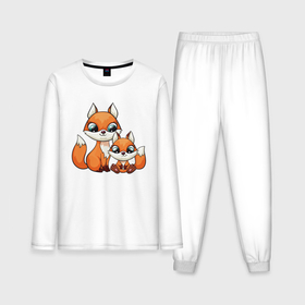 Мужская пижама с лонгсливом хлопок с принтом Мама лисичка с лисенком в Новосибирске,  |  | fox | венок | животные | лиса | лисенок | лисичка | полевые цветы | полынь | рисунок | ромашки | стикер | цветы