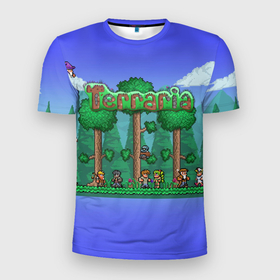 Мужская футболка 3D Slim с принтом Terraria forest в Петрозаводске, 100% полиэстер с улучшенными характеристиками | приталенный силуэт, круглая горловина, широкие плечи, сужается к линии бедра | Тематика изображения на принте: 
