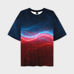Мужская футболка oversize 3D с принтом Синяя и красная молния в Тюмени,  |  | Тематика изображения на принте: fire | texture | абстракция | граффити | краски | лед | линии | огонь | огонь и лед | текстура | уличный стиль | яркая