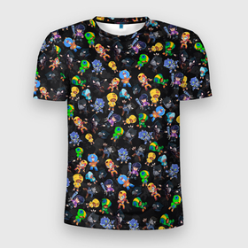 Мужская футболка 3D Slim с принтом Brawl stars pattern players , 100% полиэстер с улучшенными характеристиками | приталенный силуэт, круглая горловина, широкие плечи, сужается к линии бедра | 